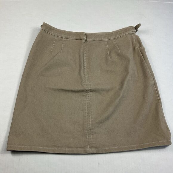 LOFT Vintage A-Line Chino Skirt Khaki Beige Utility Pockets Back Zip Academia 8 - Picture 9 of 11